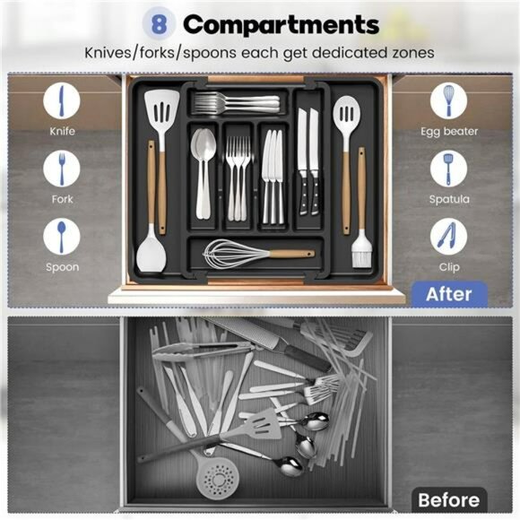 Expandable silverware drawer organizer large utensil flatware cutlery tray holde - Picture 5 of 8